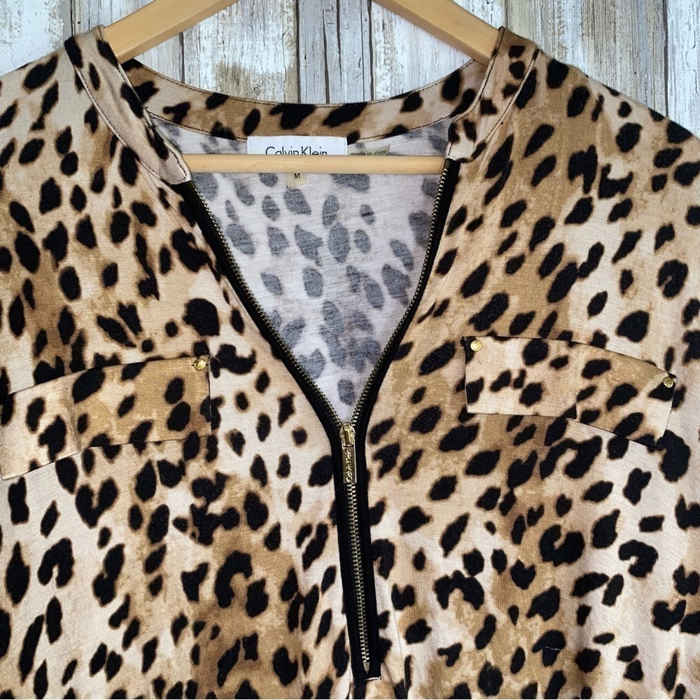 Calvin Klein Leopard High Low Blouse - Picture 4 of 6